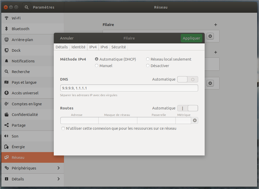 Parametrage du DNS sous Ubuntu